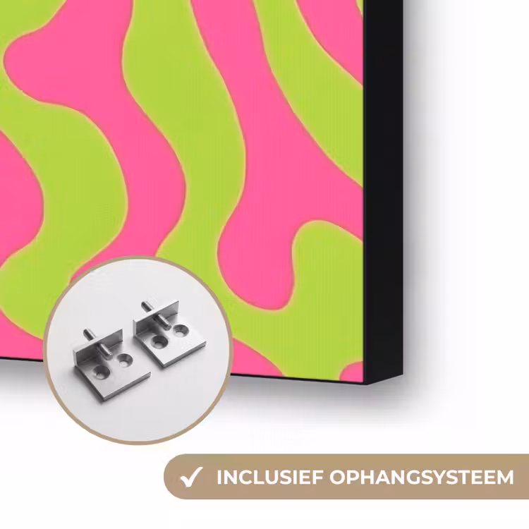 Abstract - Quote - Centraal - Roze Textielframe zwart klein -USP_ophangsysteemNL