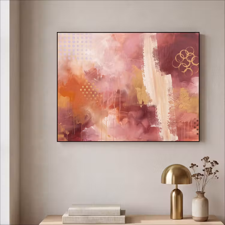 Abstract - Rood - Goud - Modern - Kunst Textielframe zwart klein -sfeer2