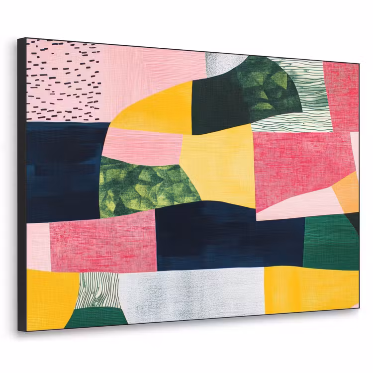 Abstract - Roze - Lappen - Vormen - Geel Textielframe - compleet frame klein -3d