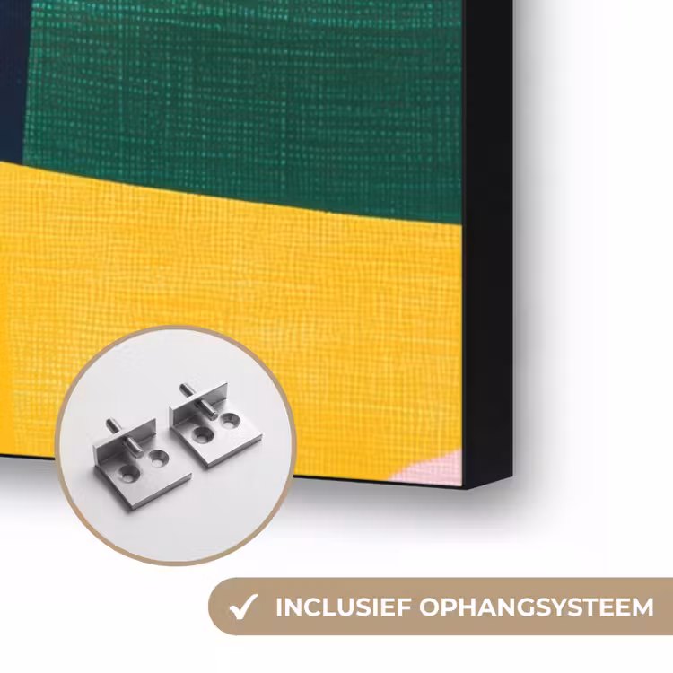 Abstract - Roze - Lappen - Vormen - Geel Textielframe zwart klein -USP_ophangsysteemNL