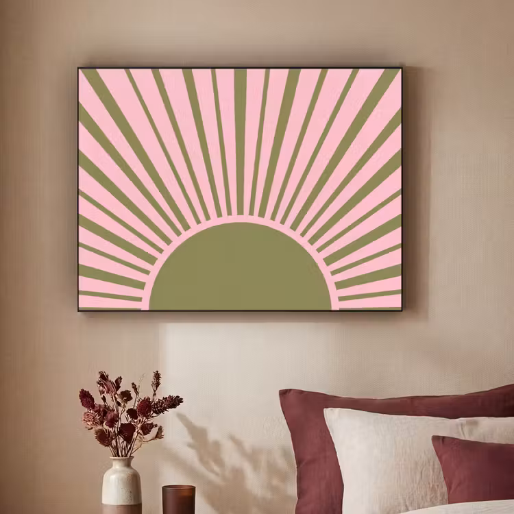 Abstract - Stralen - Grafisch - Roze - Groen Textielframe zwart klein -sfeer1