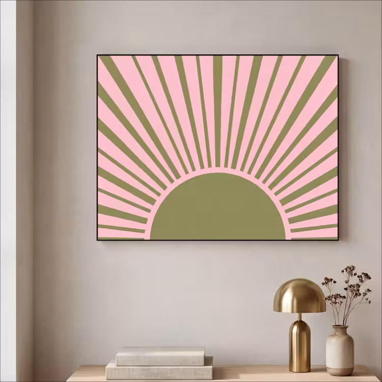 Abstract - Stralen - Grafisch - Roze - Groen Textielframe zwart klein -sfeer2