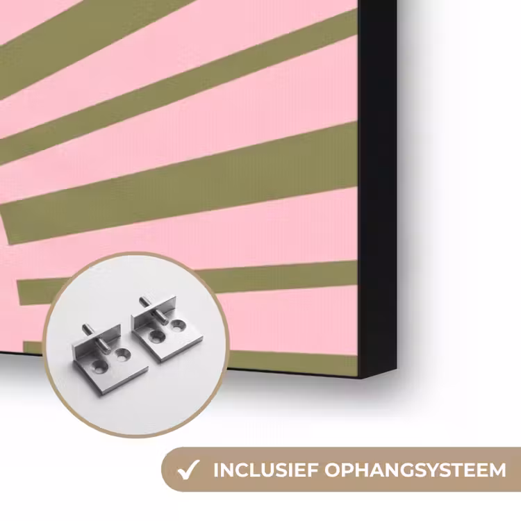 Abstract - Stralen - Grafisch - Roze - Groen Textielframe zwart klein -USP_ophangsysteemNL