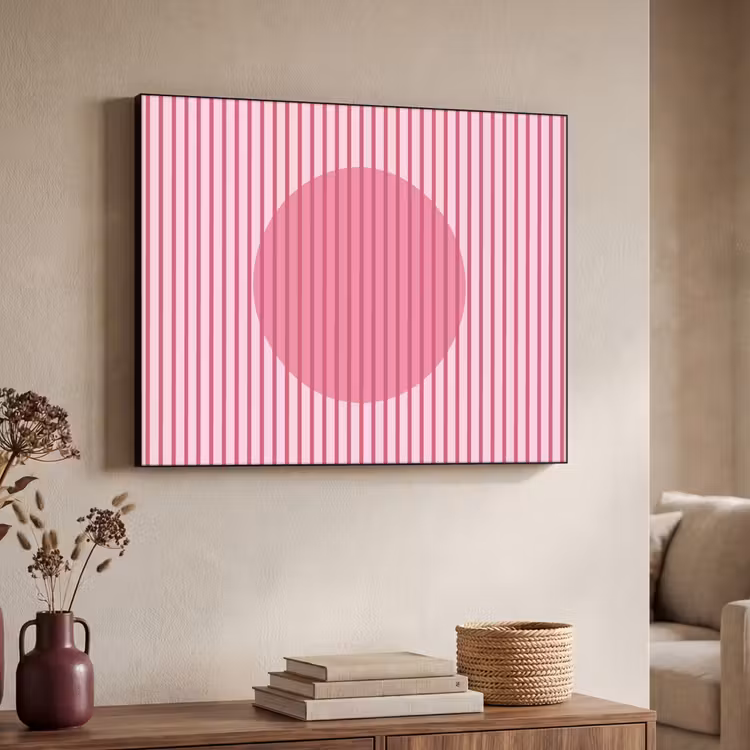 Abstract - Strepen - Ovaal - Roze - Modern Textielframe zwart klein -sfeer3