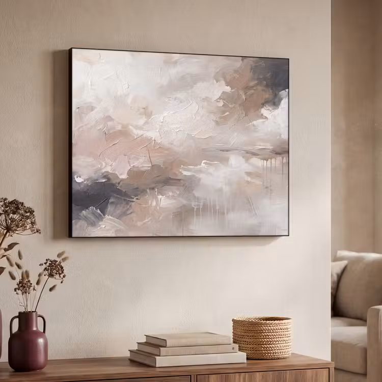 Abstract - Textuur - Kunst - Modern - Beige Textielframe zwart klein -sfeer3