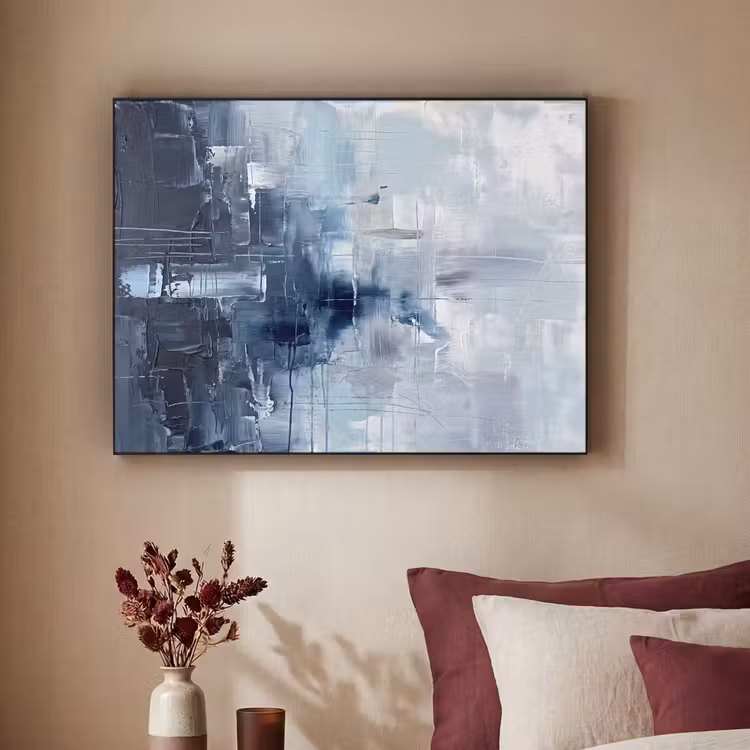 Abstract - Textuur - Kunst - Modern - Blauw Textielframe zwart klein -sfeer1