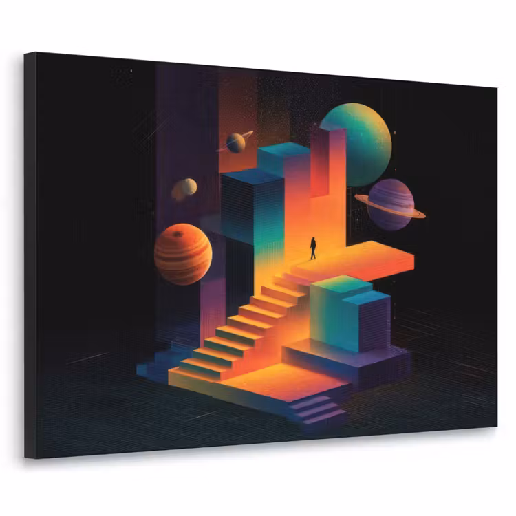 Abstract - Trappen - Mens - Planeten Textielframe zwart klein -3d