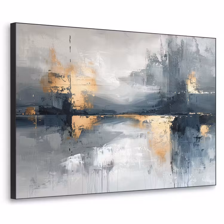 Abstract - Verf - Kunst - Goud Textielframe zwart klein -3d