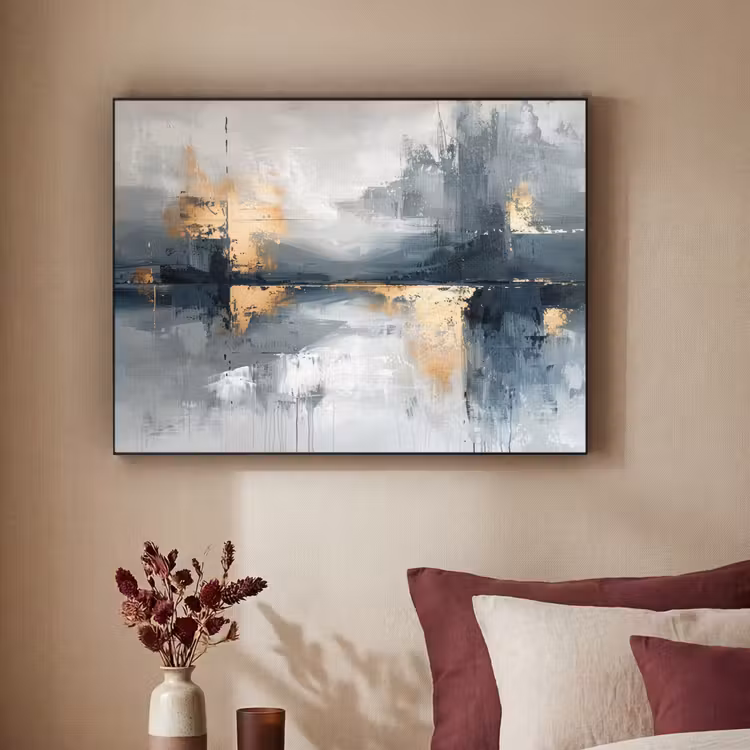 Abstract - Verf - Kunst - Goud Textielframe zwart klein -sfeer1