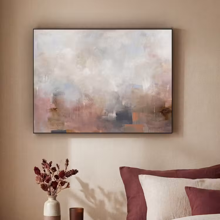 Abstract - Vloeiend - Kunst - Modern - Beige Textielframe zwart klein -sfeer1