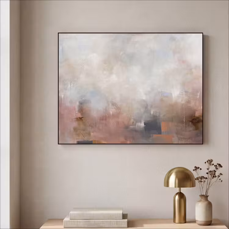 Abstract - Vloeiend - Kunst - Modern - Beige Textielframe zwart klein -sfeer2