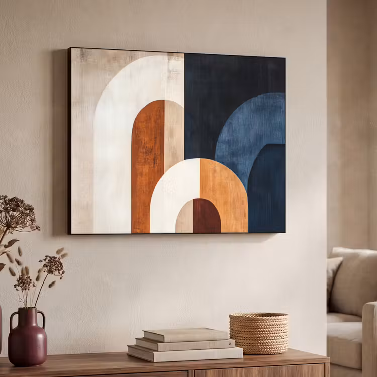 Abstract - Vormen - Donkerblauw Textielframe - compleet frame klein -sfeer3