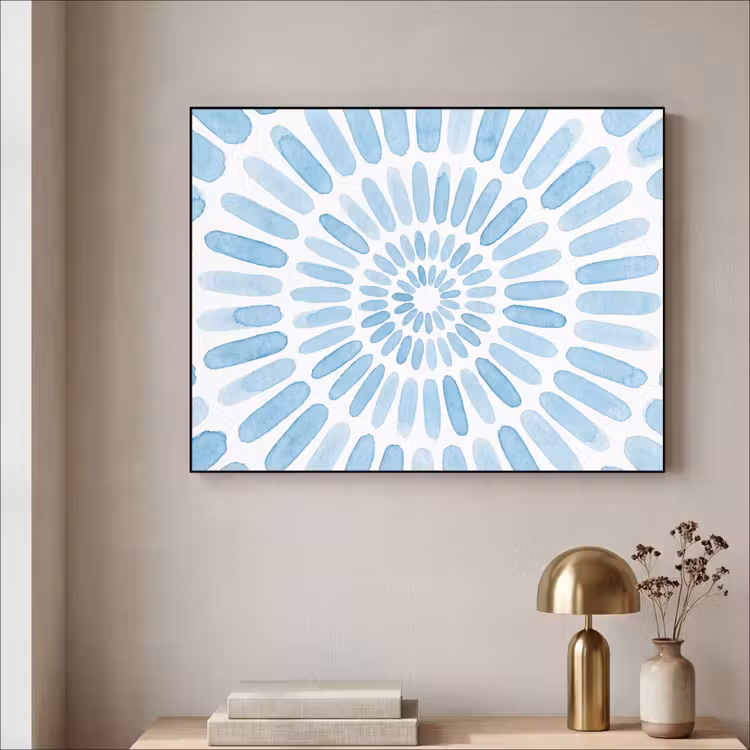 Abstract - Vormen - Kunst - Aquarel - Blauw Textielframe zwart klein -sfeer2