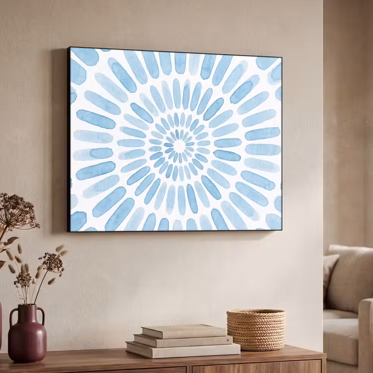 Abstract - Vormen - Kunst - Aquarel - Blauw Textielframe zwart klein -sfeer3