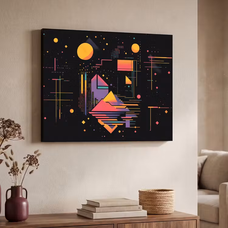 Abstract - Vormen - Lijnen - Kleurrijk Textielframe zwart klein -sfeer3