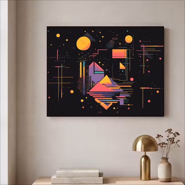 Abstract - Vormen - Lijnen - Kleurrijk Textielframe zwart klein -sfeer2