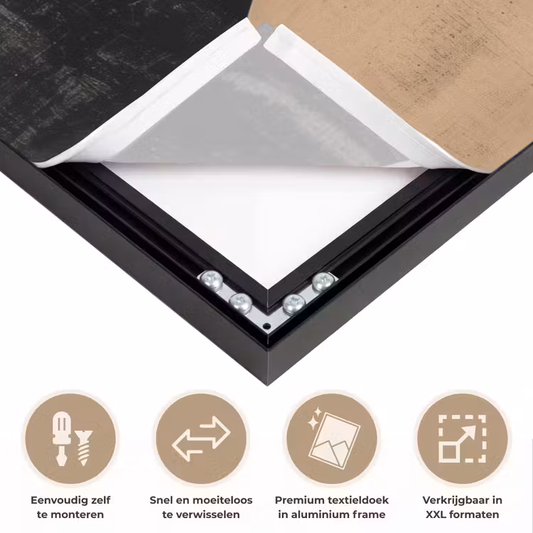 Abstract - Vormen - Modern - Beige Textielframe zwart klein -USP_closeupNL