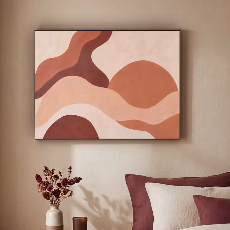 Abstract - Vormen - Organisch - Aardetinten - Modern Textielframe zwart klein -sfeer1