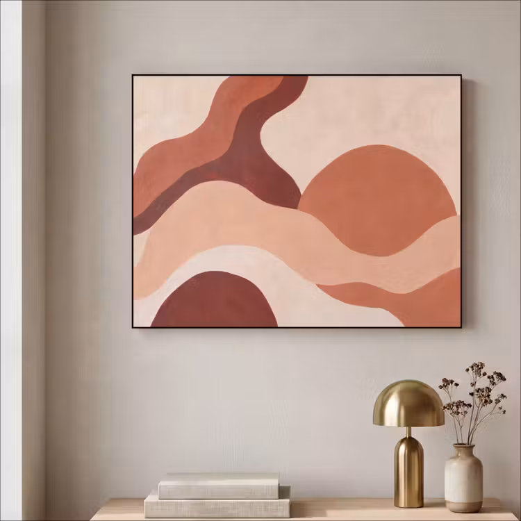 Abstract - Vormen - Organisch - Aardetinten - Modern Textielframe zwart klein -sfeer2
