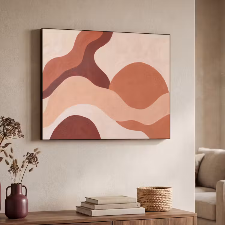Abstract - Vormen - Organisch - Aardetinten - Modern Textielframe zwart klein -sfeer3