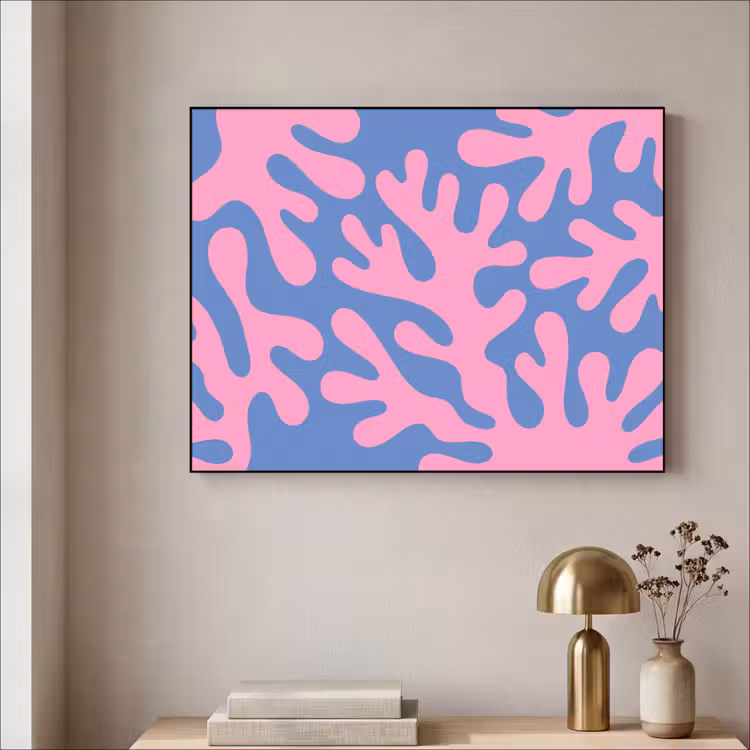Abstract - Vormen - Roze - Blauw Textielframe zwart klein -sfeer2