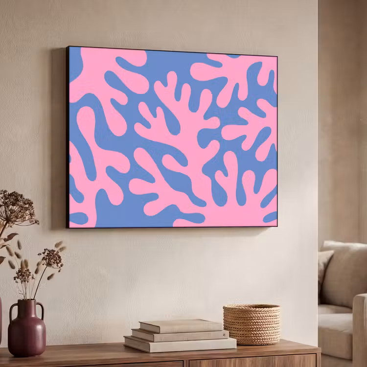 Abstract - Vormen - Roze - Blauw Textielframe zwart klein -sfeer3
