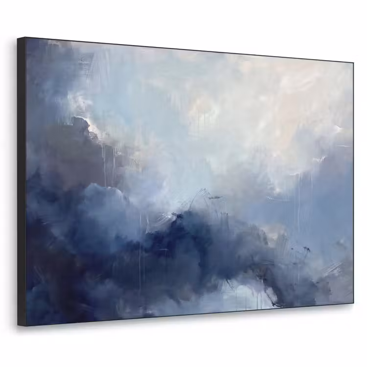 Abstract - Wolken - Modern - Blauw - Kunst Textielframe zwart klein -3d