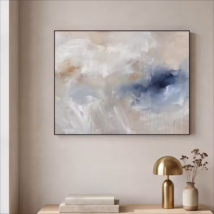 Abstract - Wolken - Sfeer - Modern - Beige Textielframe zwart klein -sfeer2