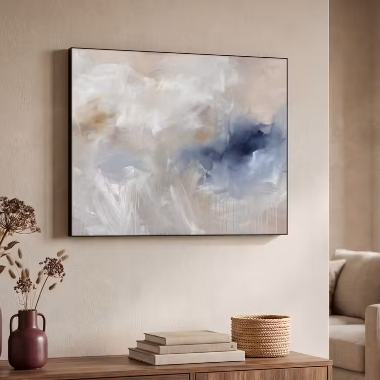 Abstract - Wolken - Sfeer - Modern - Beige Textielframe zwart klein -sfeer3