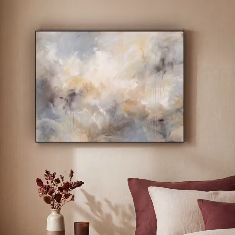 Abstract - Wolken - Sfeervol - Beige - Grijs Textielframe zwart klein -sfeer1