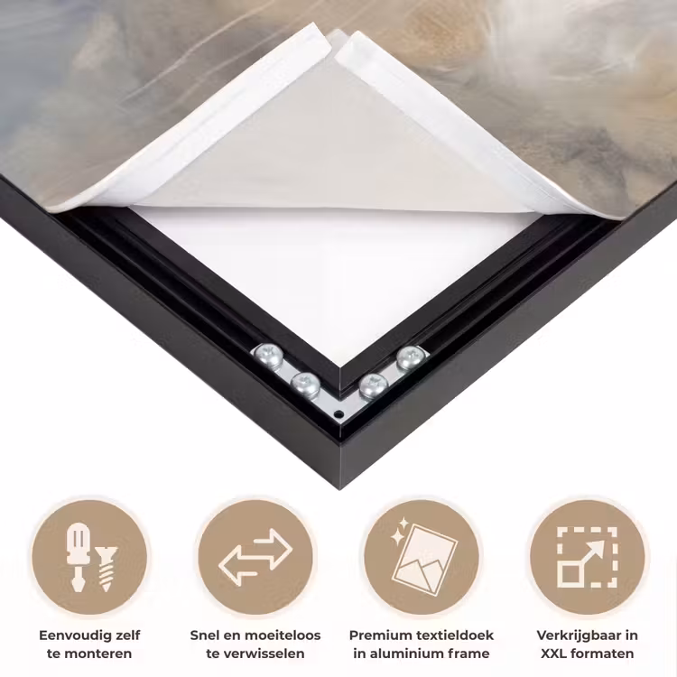Abstract - Wolken - Sfeervol - Beige - Grijs Textielframe zwart klein -USP_closeupNL