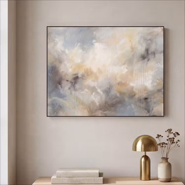 Abstract - Wolken - Sfeervol - Beige - Grijs Textielframe zwart klein -sfeer2