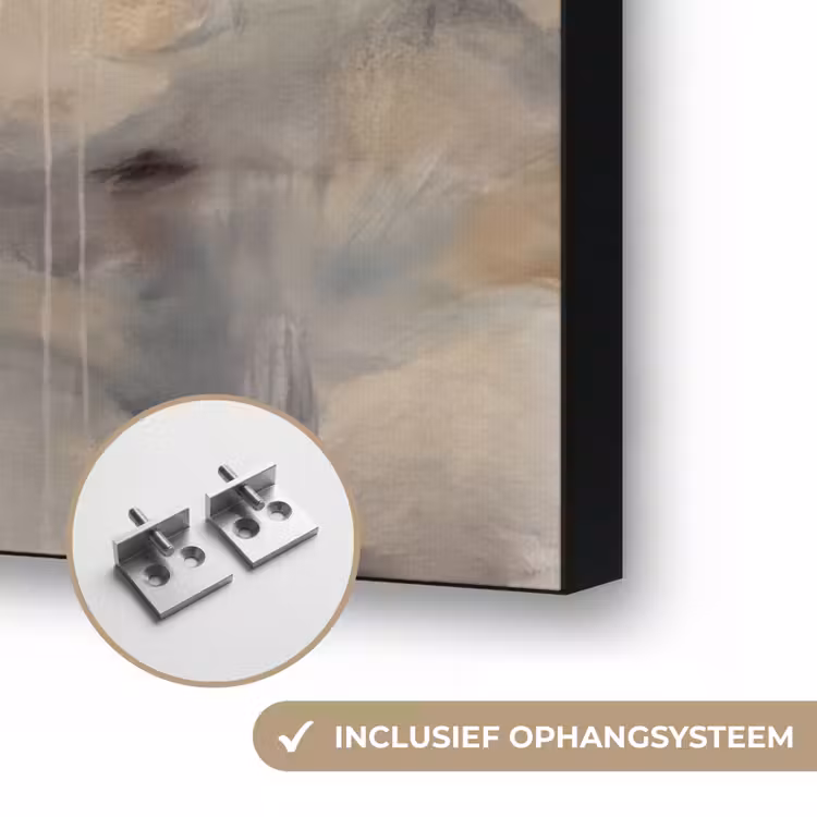 Abstract - Wolken - Sfeervol - Beige - Grijs Textielframe zwart klein -USP_ophangsysteemNL
