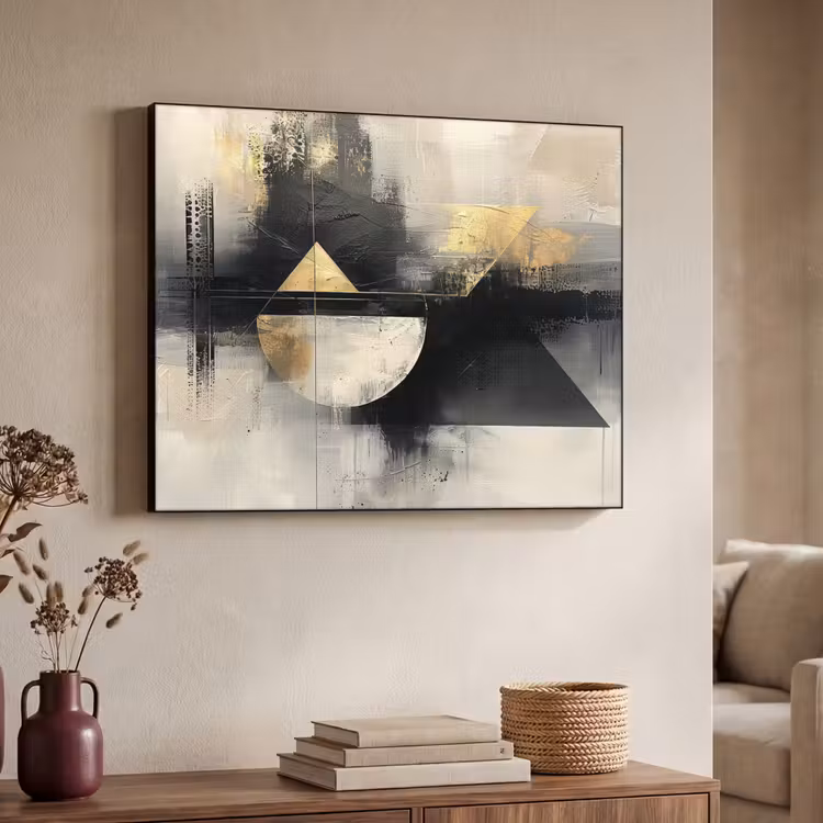 Abstract - Zwart - Verf - Modern Textielframe - compleet frame klein -sfeer3