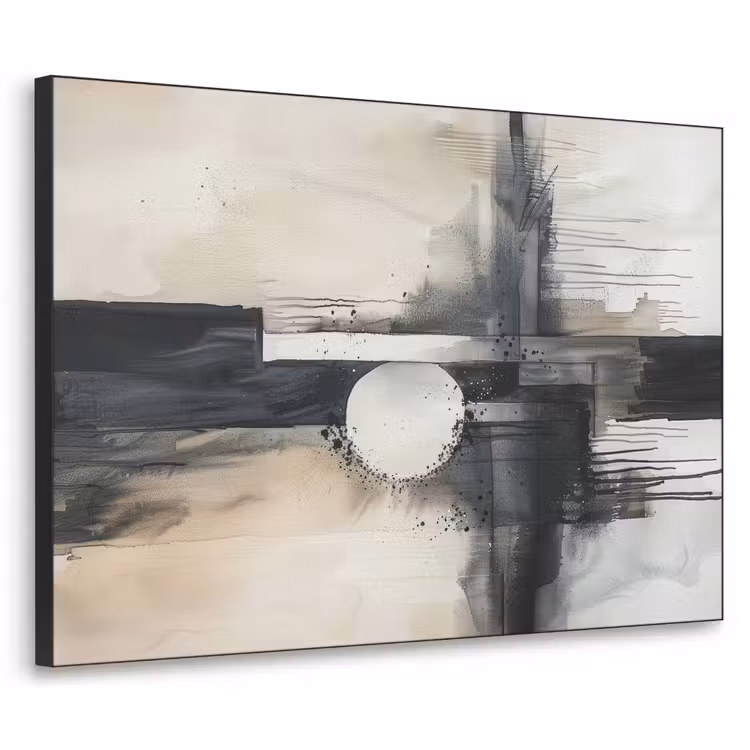 Abstract - Zwart wit - Verf - Modern Textielframe - compleet frame klein -3d