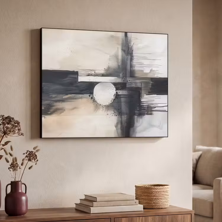 Abstract - Zwart wit - Verf - Modern Textielframe - compleet frame klein -sfeer3
