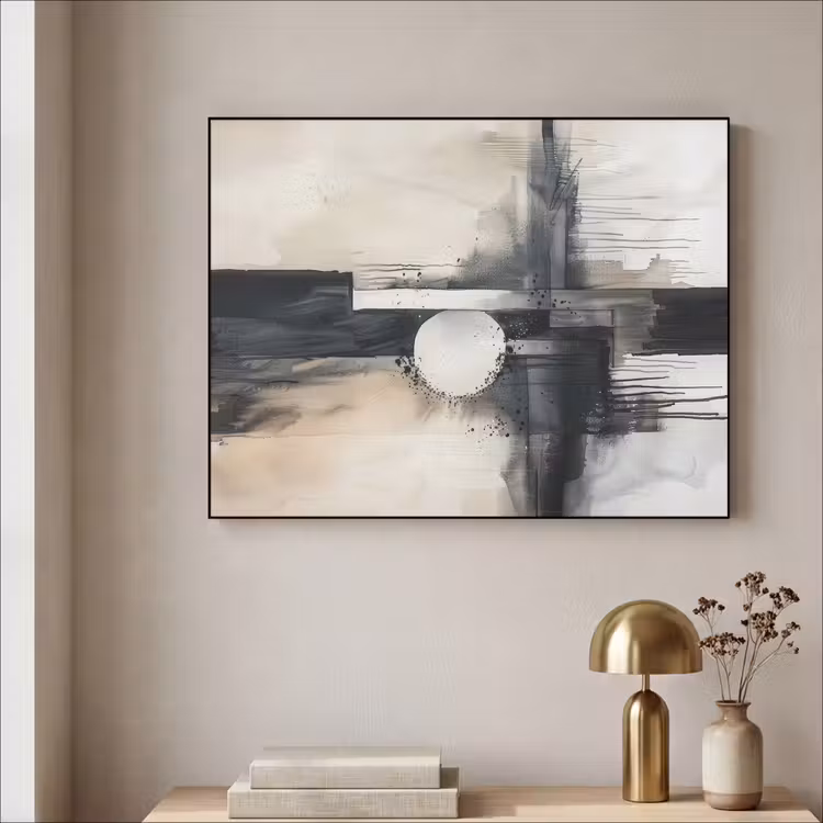 Abstract - Zwart wit - Verf - Modern Textielframe zwart klein -sfeer2