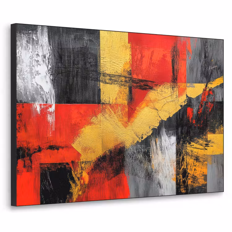 Abstracte kunst - Goud - Zwart Textielframe zwart klein -3d