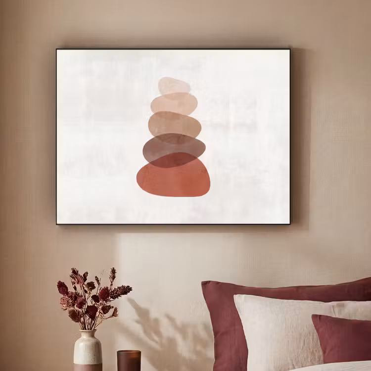 Abstractie - Gestapeld - Balans - Modern - Aardetinten Textielframe zwart klein -sfeer1