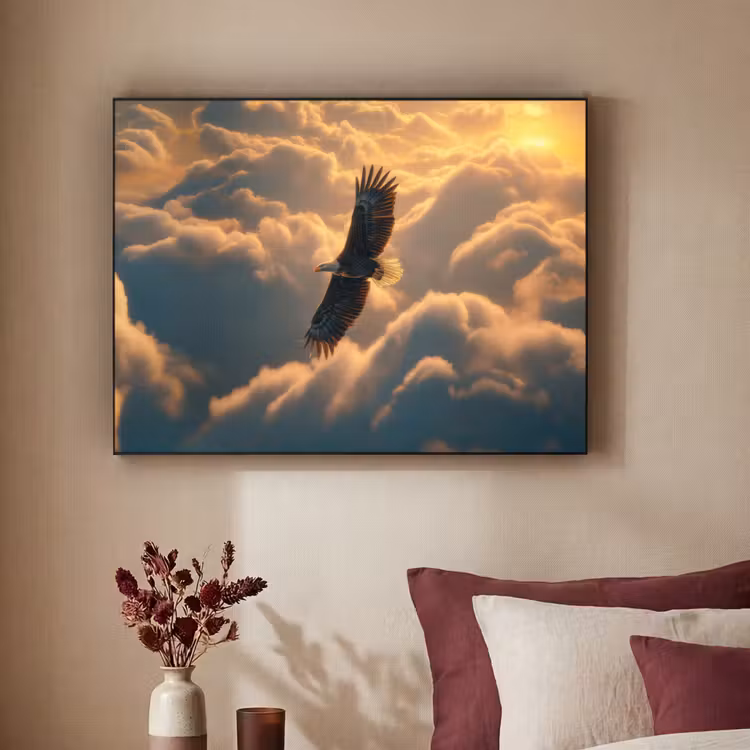 Adelaar - Wolken - Zon Textielframe zwart klein -sfeer1