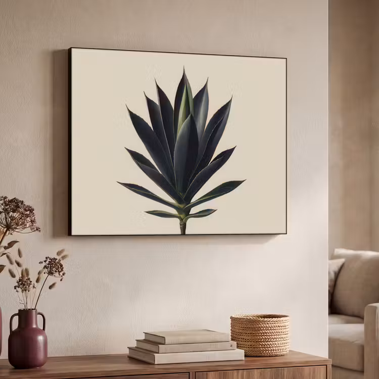 Agaveplant - Symmetrisch - Groen Textielframe zwart klein -sfeer3