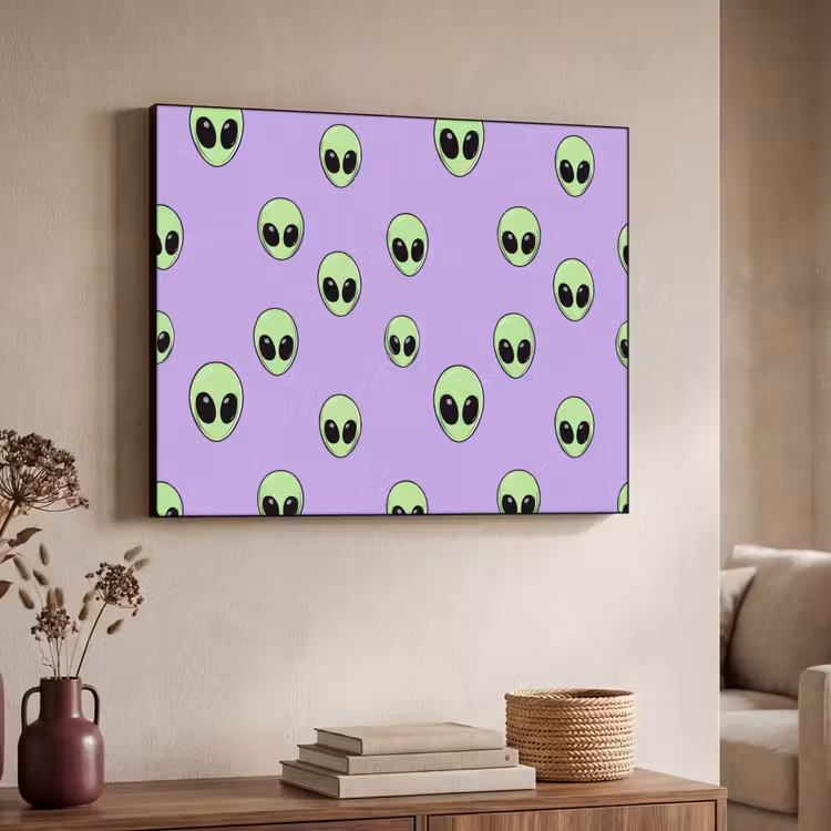 Alien - Retro - Lila Textielframe zwart klein 947 -sfeer3