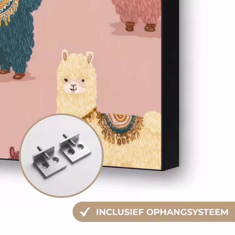 Alpaca's - Patroon - Kleurrijk Textielframe zwart klein 947 -USP_ophangsysteemNL