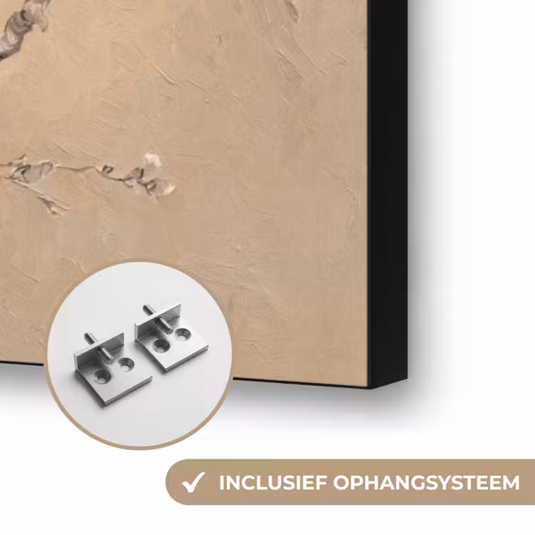Amandelbloesem - Kunst - Van Gogh - Beige Textielframe zwart klein -USP_ophangsysteemNL