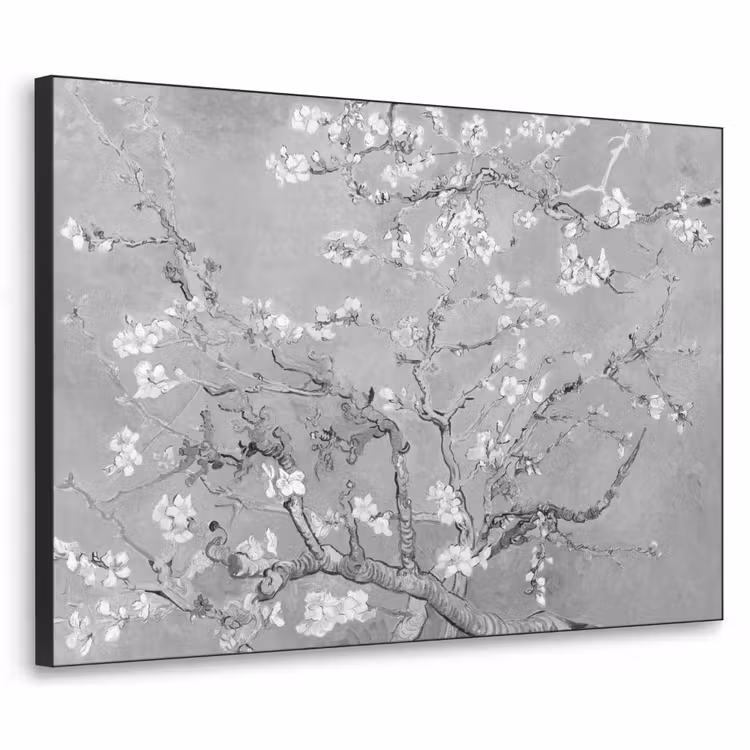 Amandelbloesem - Kunst - Van Gogh - Grijs Textielframe zwart klein -3d