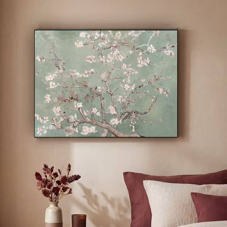 Amandelbloesem - Kunst - Van Gogh - Groen Textielframe zwart klein -sfeer1