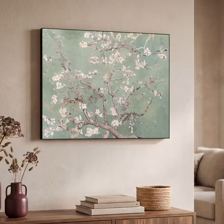 Amandelbloesem - Kunst - Van Gogh - Groen Textielframe zwart klein -sfeer3