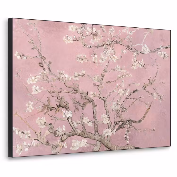 Amandelbloesem - Kunst - Van Gogh - Roze Textielframe zwart klein -3d