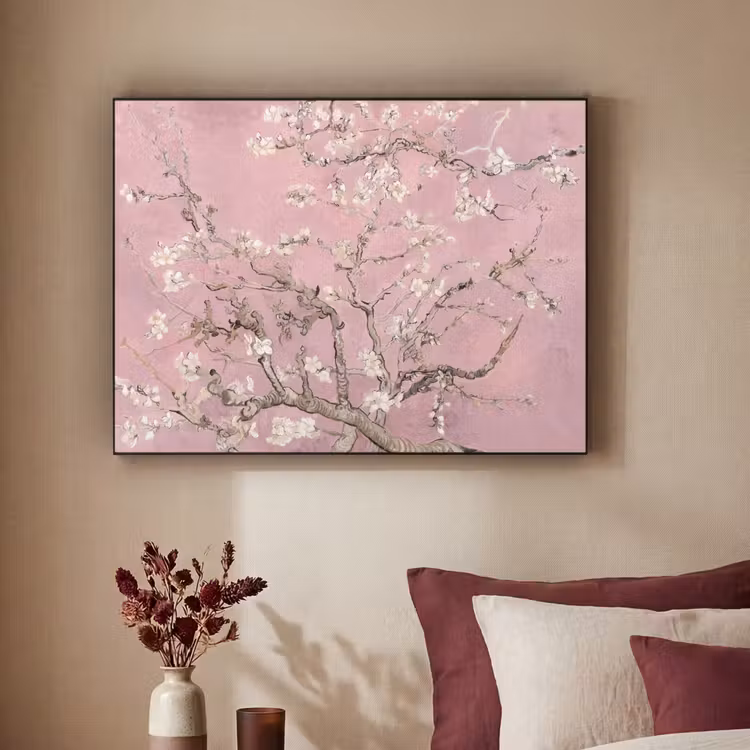 Amandelbloesem - Kunst - Van Gogh - Roze Textielframe zwart klein -sfeer1