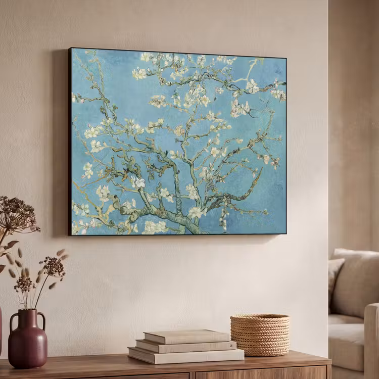 Amandelbloesem - Van Gogh - Kunst - Bloemen Textielframe zwart klein -sfeer3